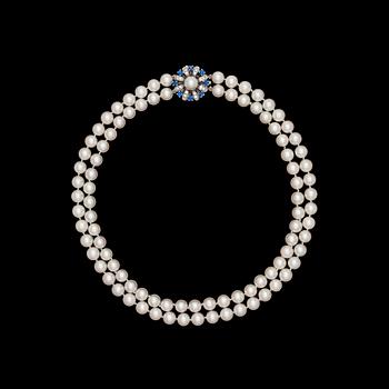1260. A two strand cultured pearl necklace, 8 mm.