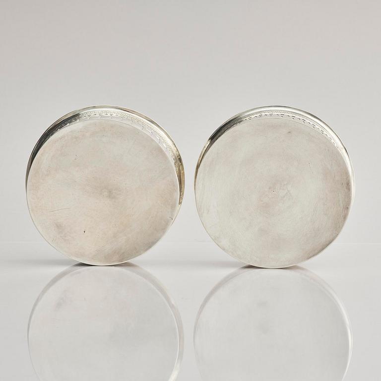 A pair of Swedish 19th century silver coasters, marks of Pehr Olof Bäckström, Gävle 1831 and 1832.