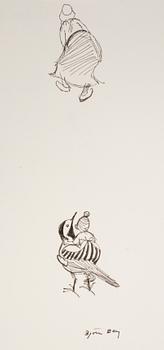 BJÖRN BERG, two ink drawings "Teskedsgumman" signed.