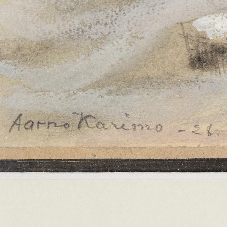 AARNO KARIMO, triptyykki, vesiväri ja guassi, signeerattu ja päivätty -28.