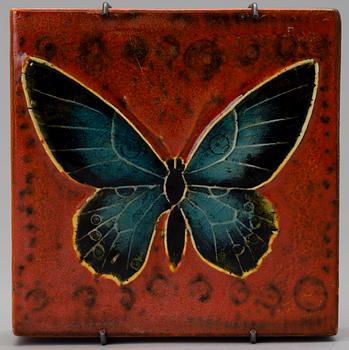 RUT BRYK, A CERAMIC RELIEF, BOX. Butterfly. Signed Bryk. Late 1950s.