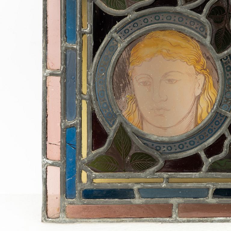 Three stained glass windows, England, circa 1900.