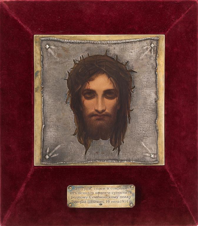 Ikon, tempera på pannå, silverrisa Dmitry Smirnov, Moskva 1908-1917.