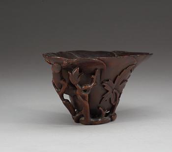 A rhinoserous libation cup, Qing dynasty, Kangxi (1662-1722).