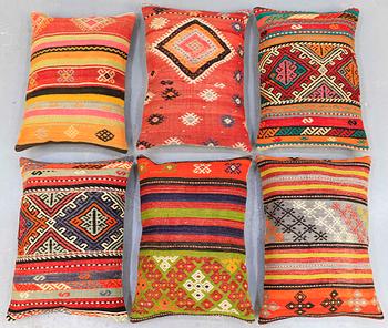 SIX KILIM CUSHIONS, AROUND 70 x 50 cm.