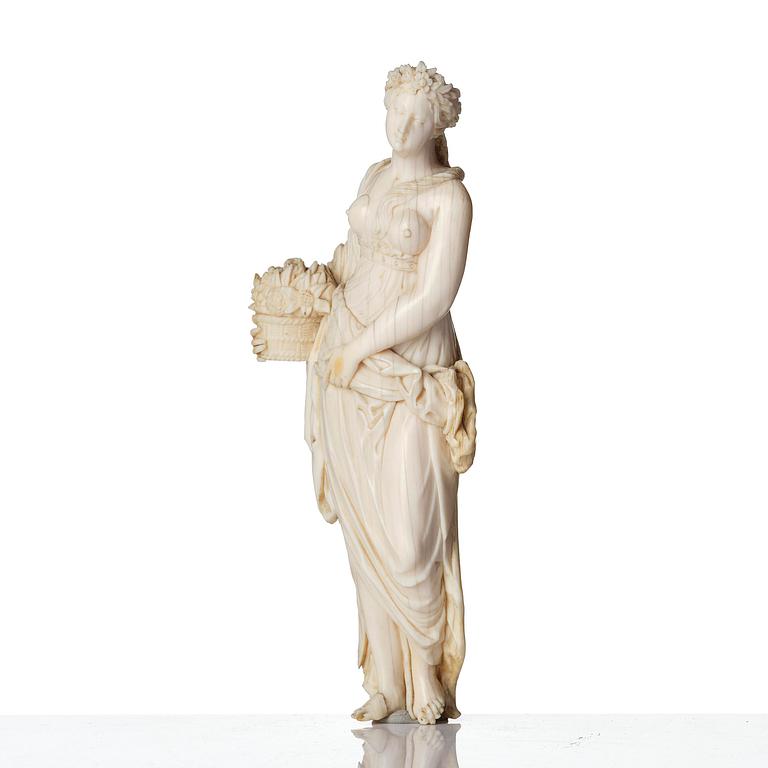 An ivory sculpture of Flora, circle of Frans van Bossuit, late 17th century.