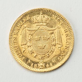 A gold 1 ducat coin Karl XIV Johan of Sweden, 1841.