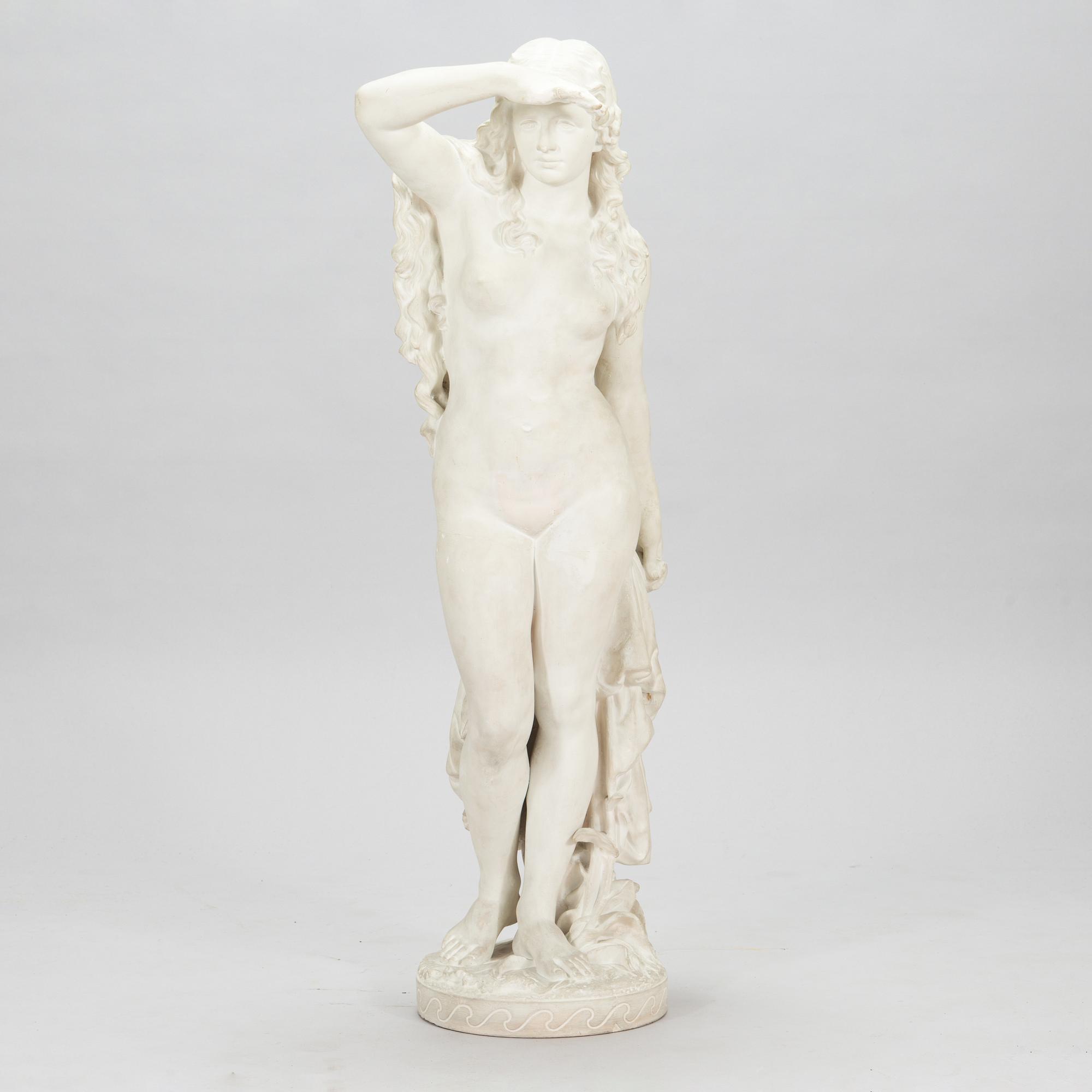 Johannes Takanen, eftergjutning, gipsskulptur, bär signatur och datering. Träpiedestal medföljer.