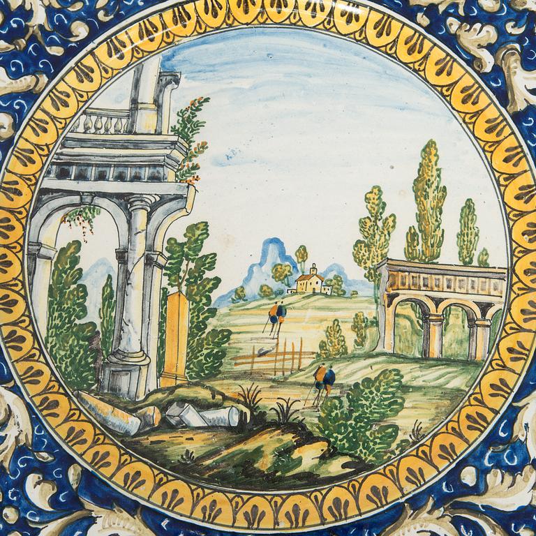 Two faience chargers in historic style, Italy, late 19th century.