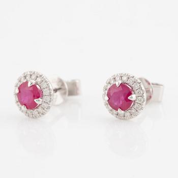Earrings, 18K white gold with rubies and brilliant-cut diamonds.