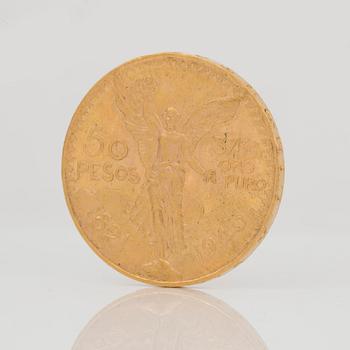 GULDMYNT, 50 Pesos Estados Unidos Mexicanos, Oro Puro. 21k, vikt ca 41 g.
