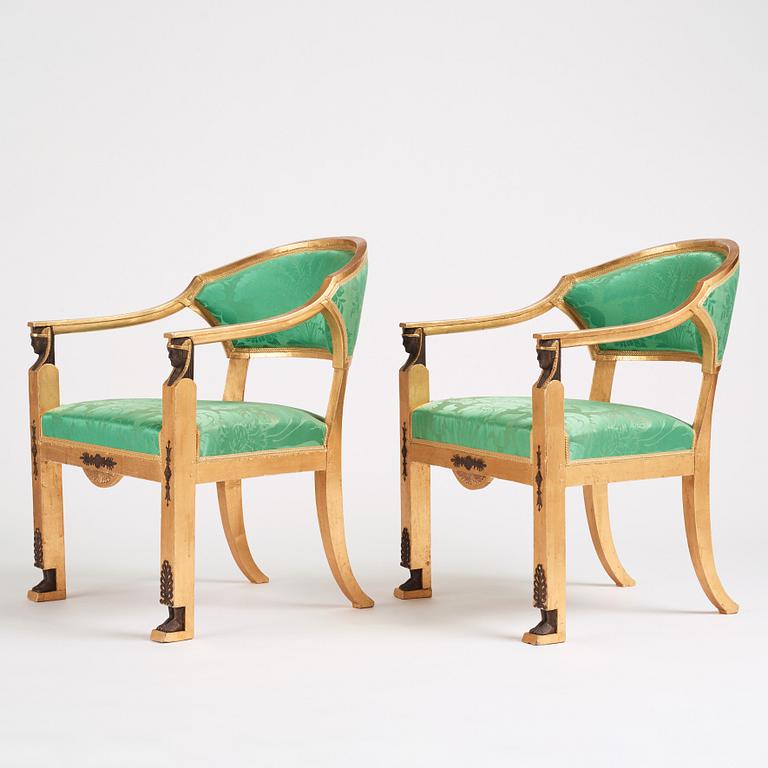 A pair of late Gustavian armchairs, Stockholm, around 1800.