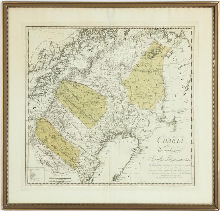 Hermelins karta över Västerbotten 1796.