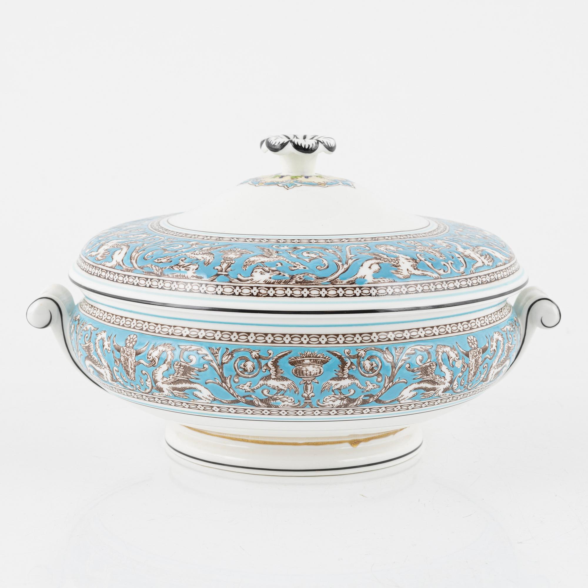 Matservis, 57 delar, benporslin, "Florentine Turquoise", Wedgewood, England, 1900-talets senare hälft.