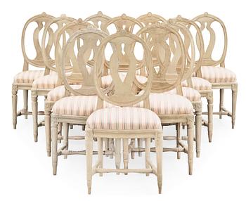 448. Twelve matched Gustavian late 18th century chairs.