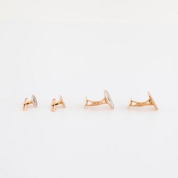 MANSCHETT- SAMT FRACKKNAPPAR, med pärlemor och åttkantslipade diamanter.