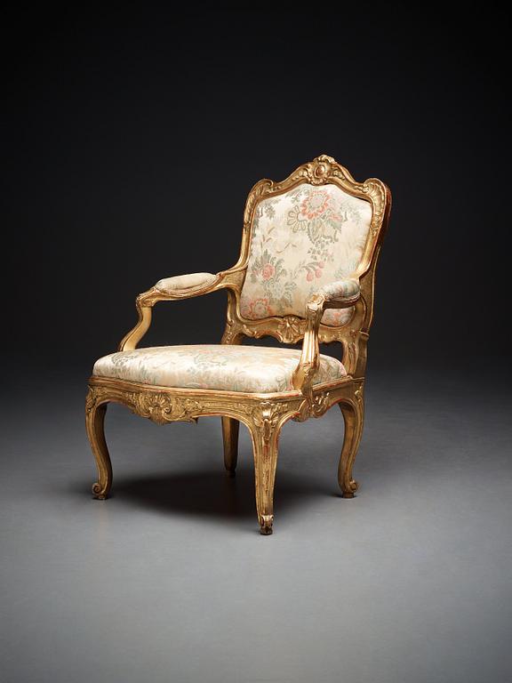 A Swedish Rococo armchair by Olof Höglander (master in Stockholm 1745-65).