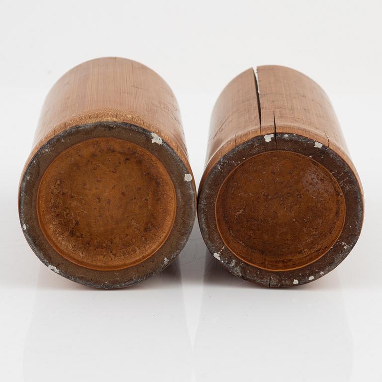 A set of two Japanese bamboo brush pots, 20th Century.