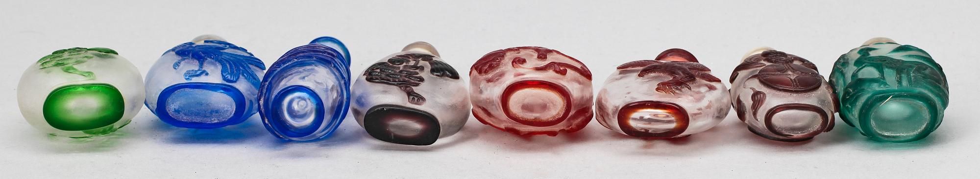 SNUSFLASKOR, 8 st, Pekinglas, Kina 1800/1900-tal.