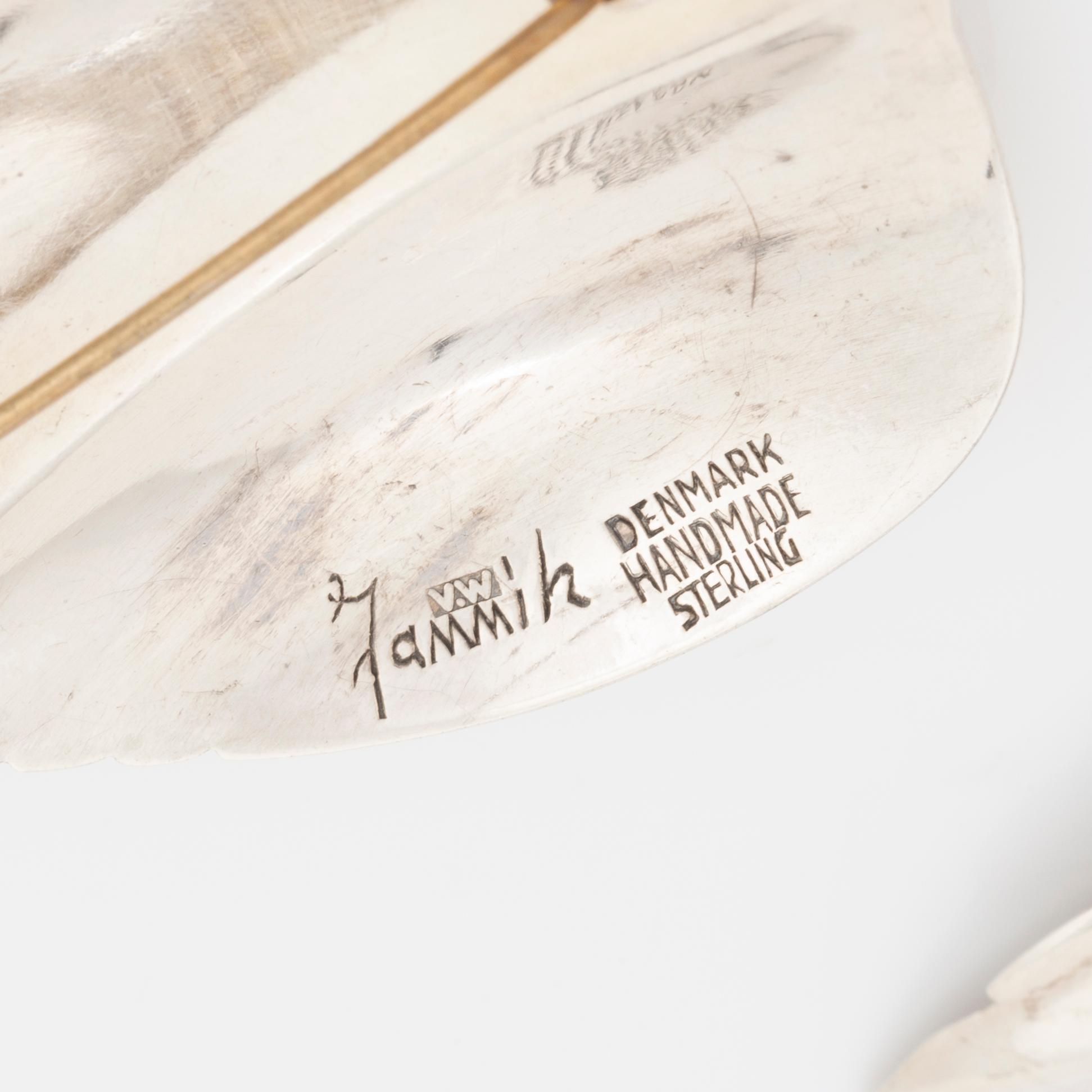 Viggo Wollny, broscher 3 st, sterlingsilver, Jammik, Danmark.