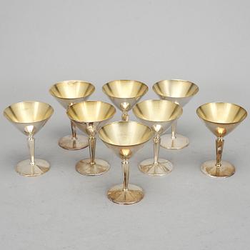 COCKTAILGLAS, 8 st, silver, K&EC samt Ceson, Göteborg, 1960-/70-tal. Total vikt ca 420 gram.