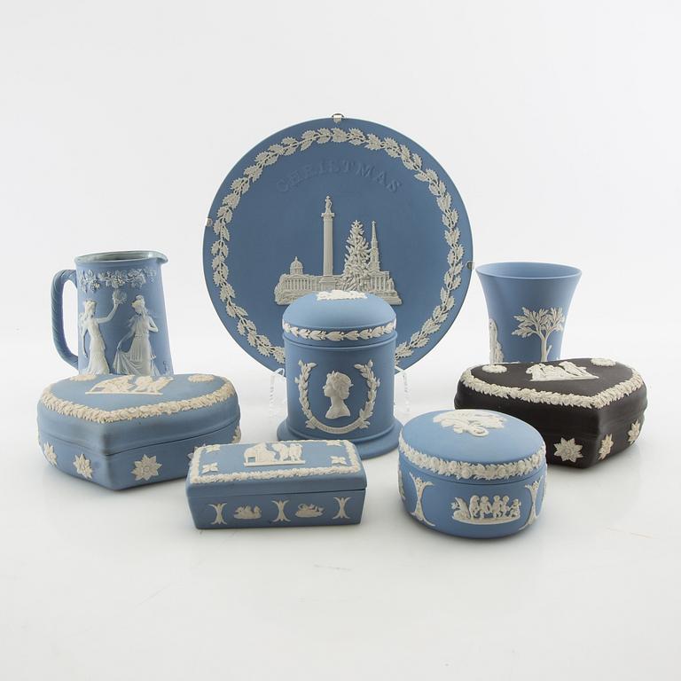 A collection of boxes, plates, etc. 8 dlrs, mostly Wedgwood England 20th century jasperware.