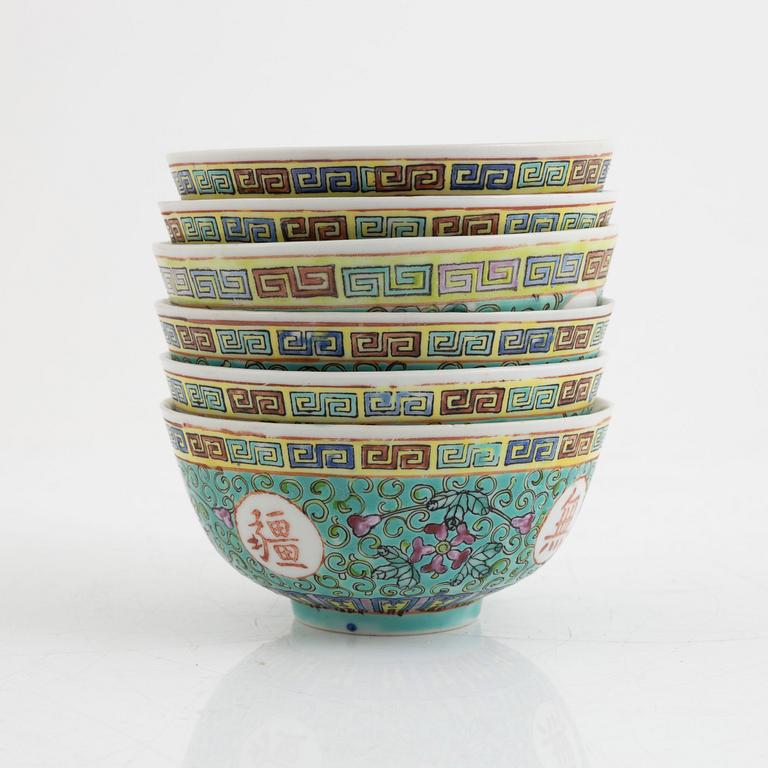 Six porcelain bowls, China, 20th century.