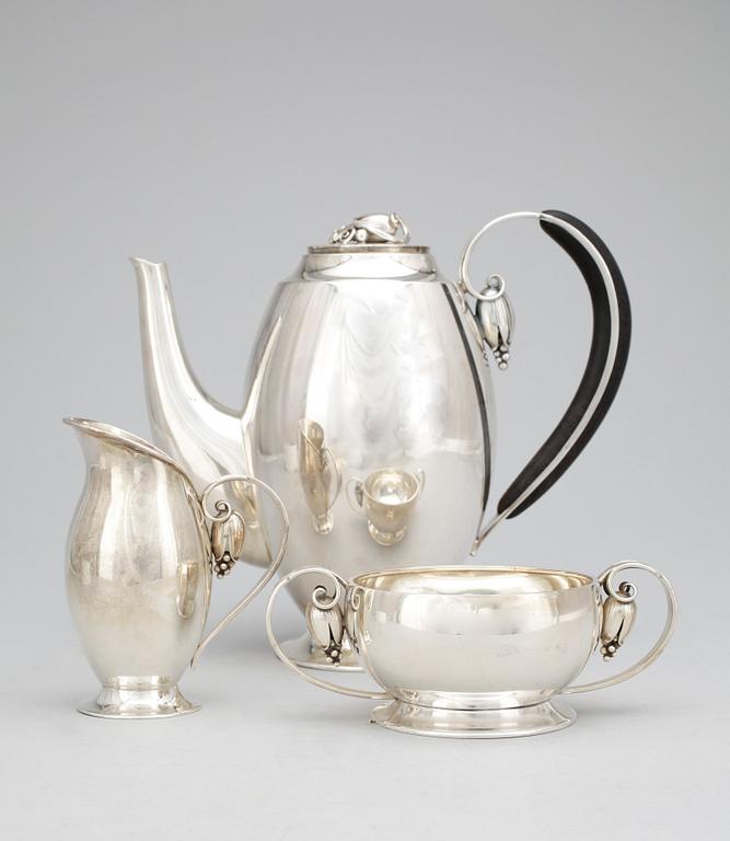 KAFFESERVIS, 3 delar, silver, GAB, Stockholm 1939. Tot vikt ca 950 gram.