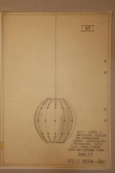 Hans Bergström, taklampa, modell "57", Swedish Modern, ateljé Lyktan, Åhus, 1950-tal.