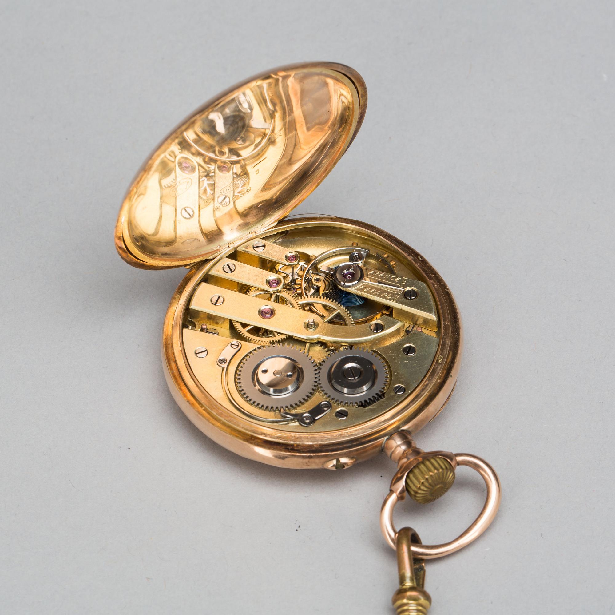 FICKUR, 14K, 1890-tal. Totalvikt 73 gram.