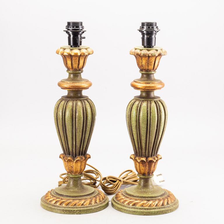 A pair of 20th century second half  wood table lamps from Paoletti, Firenze Italy.