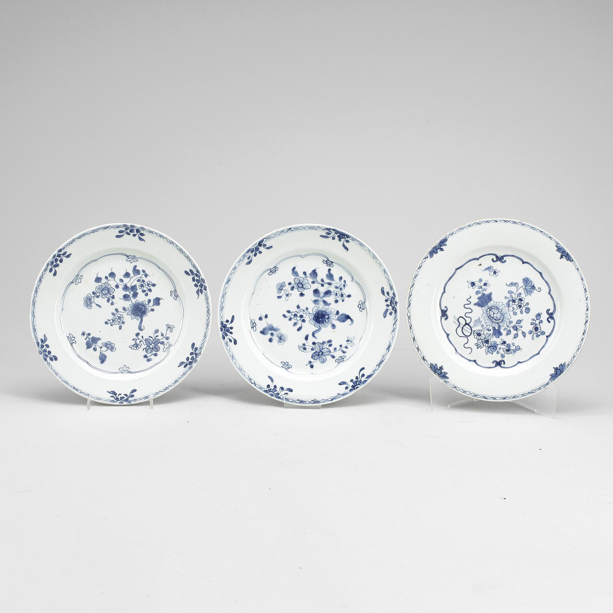 TALLRIKAR, 3 st, kompaniporslin, Qianlong (1736-95).