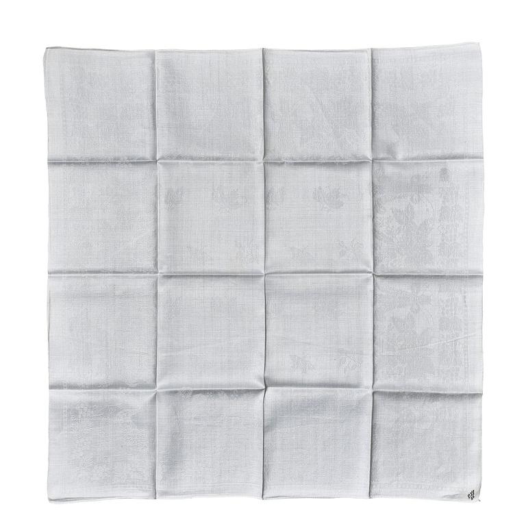 Servetter, 10 st, "Påfågelsmönstret" linnedamast, ca 78 x 80 cm, Flors linnemanufaktur, 1700-tal.