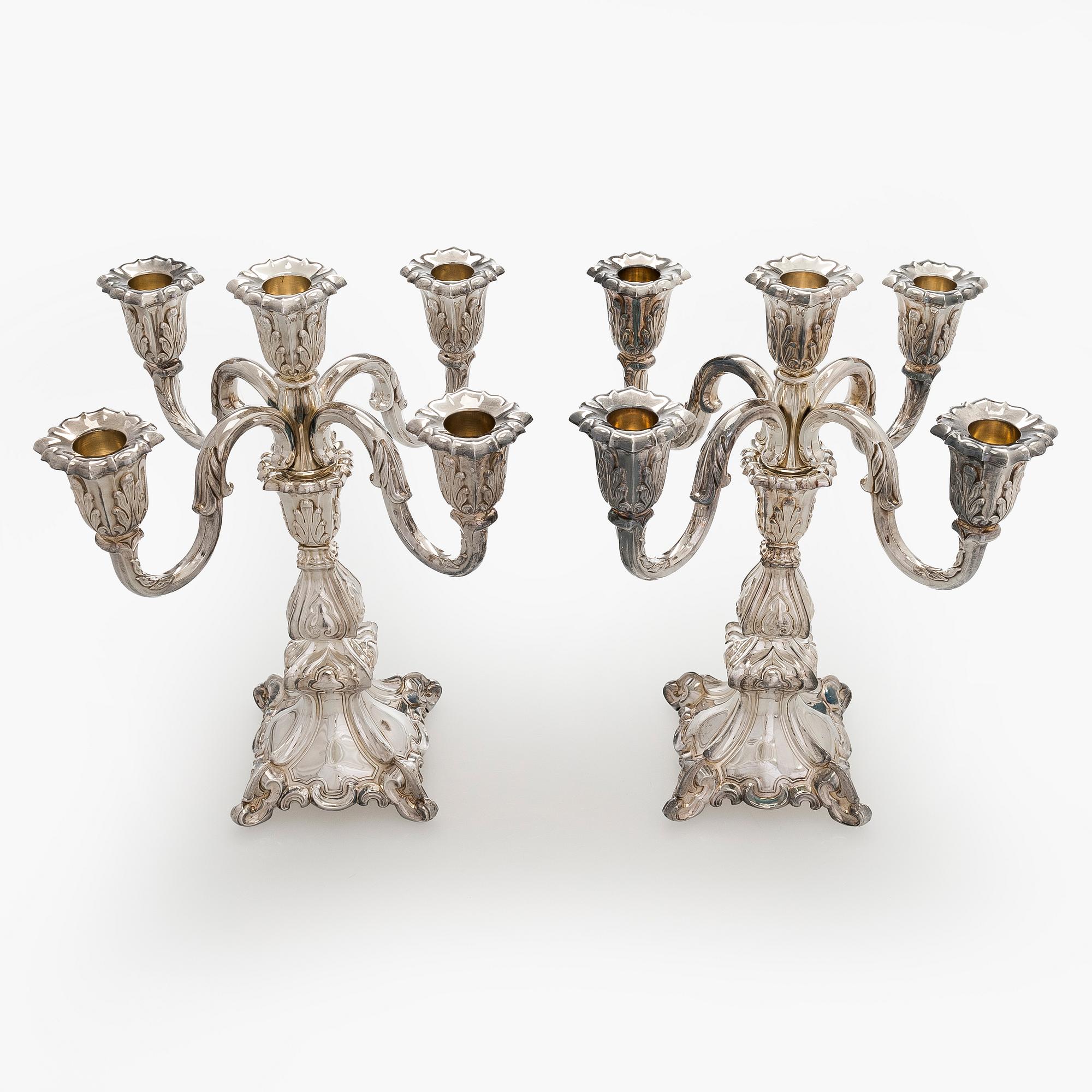 A pair of silver candelabra, Auran Kultaseppä, Turku 1982-83.