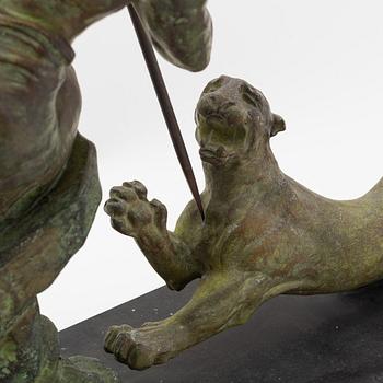 René André Varnier, 20th century. Sculpture. Signed. Patinated metall, stone base. Height 61 cm, length 85 cm.