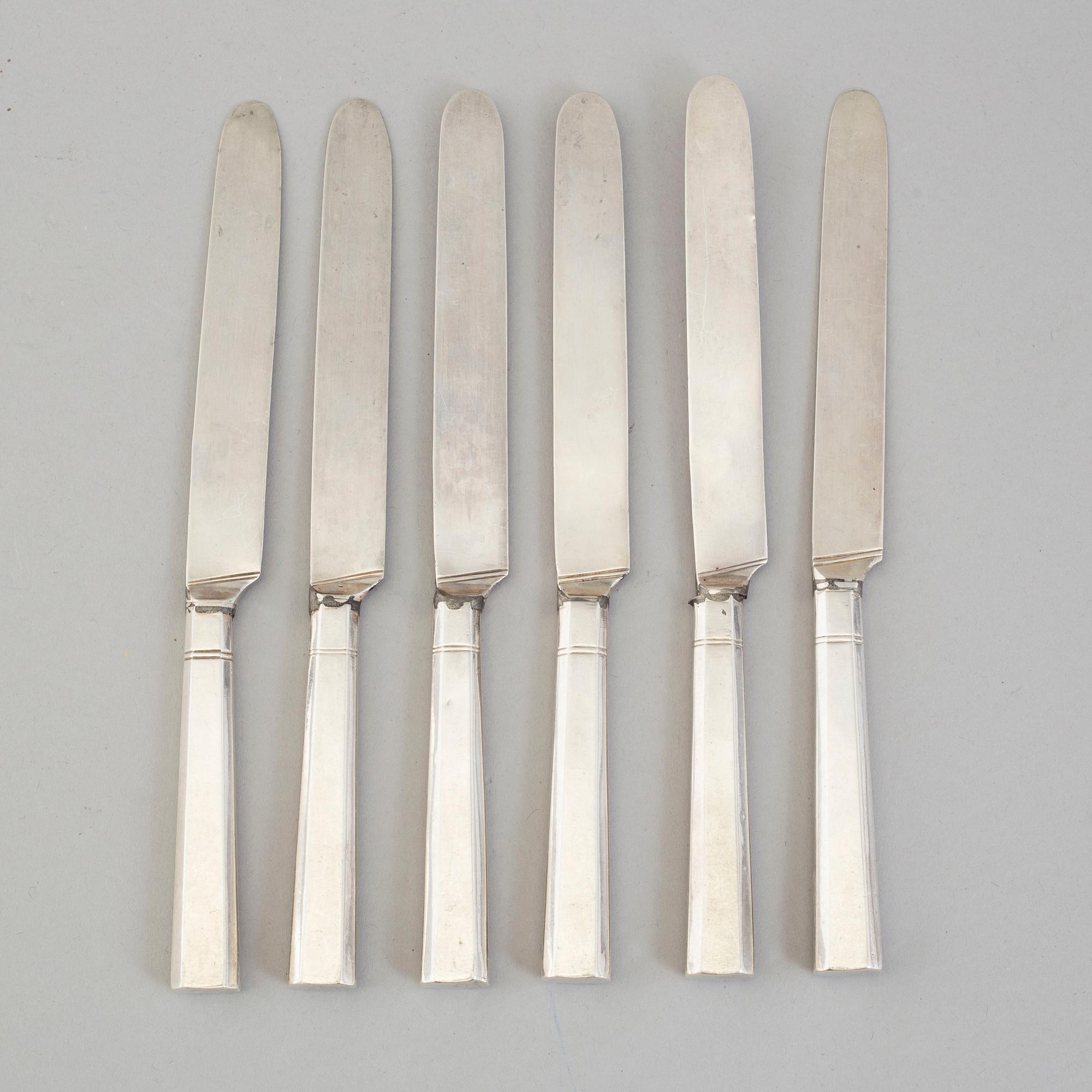 CARL FREDRIK BLOM, knivar, 6 st, silver, Stockholm, troligen 1820.