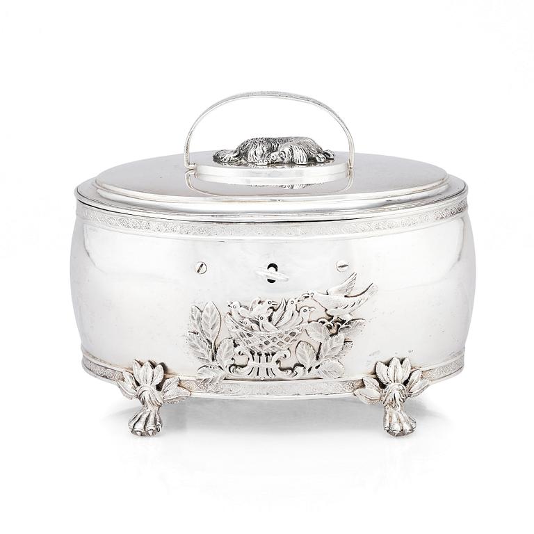 A Swedish 19th century silver sugar-casket, marks of Henrik Christoffer Klint the younger, Stockholm 1817.