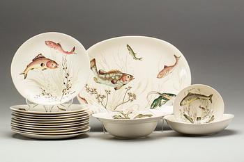 FISKSERVIS, 16 delar, flintgods, "Fish", Johnson Bros, England.