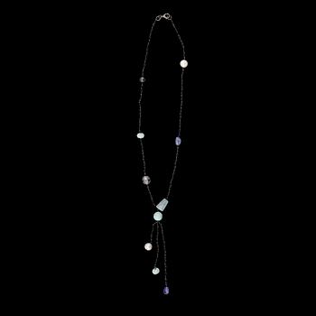 HALSBAND, svärtat silver, tanzaniter, agater och sötvattenspärlor.