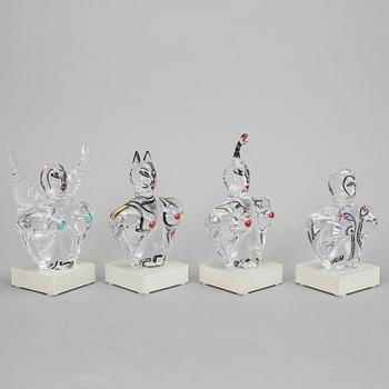 SKULPTURER, 4 st, glas, Ulrica Hydman-Vallien, Kosta Boda.