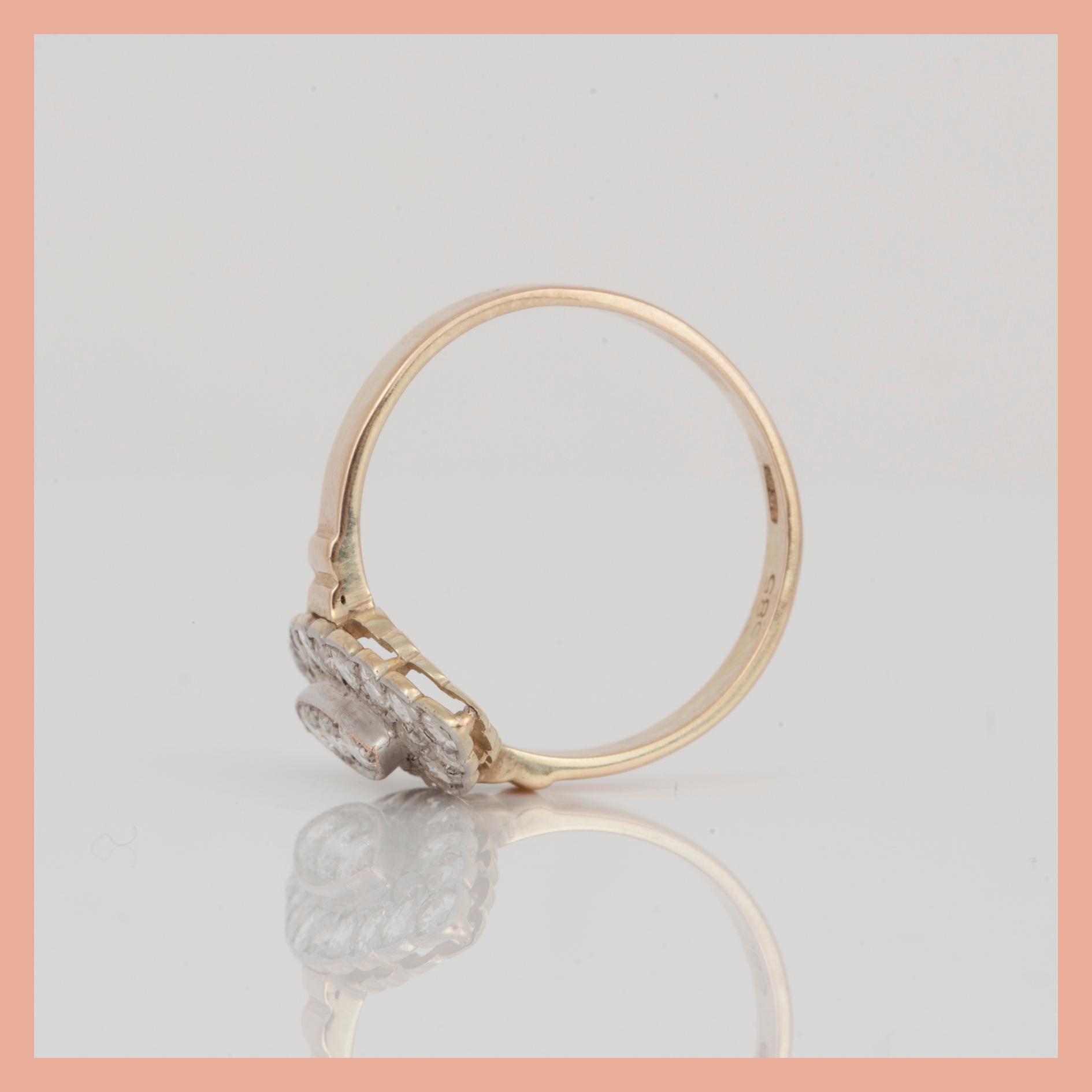 RING, 14K guld med gammal och briljantslipade diamanter tot ca 1,51 ct. Total vikt ca 3,72 g.