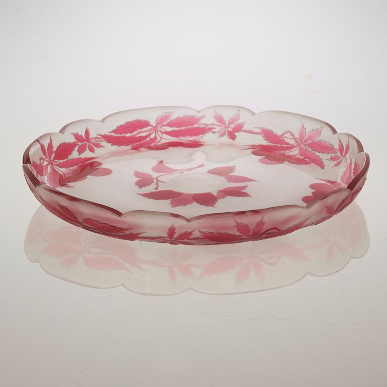 A Swedish Art Nouveau cameo glass dish, probably by Karl Lindeberg, Kosta.
