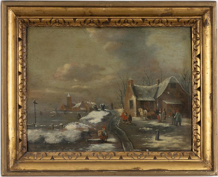 Dutch school, 17/18h century, Village in winter.