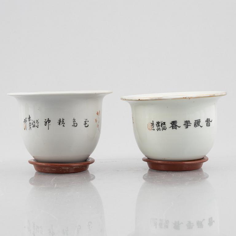 Two similar porcelain flower pots, China, 20th century.