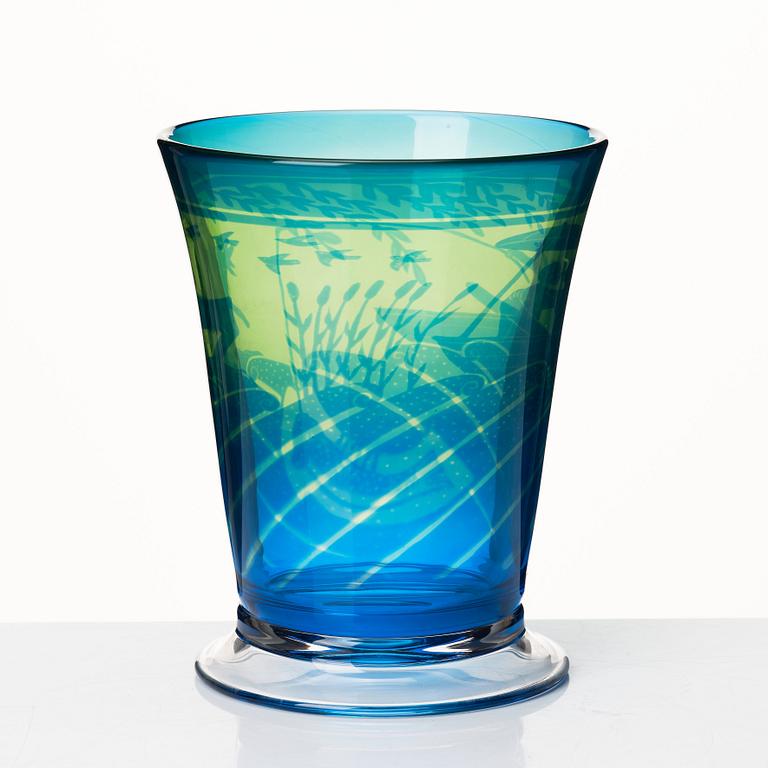 Gunnar Cyrén, a 'graal' glass vase, Orrefors, Sweden 1989.