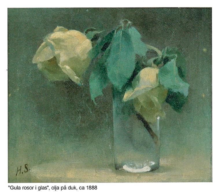 Helene Schjerfbeck, (White roses in a glass).