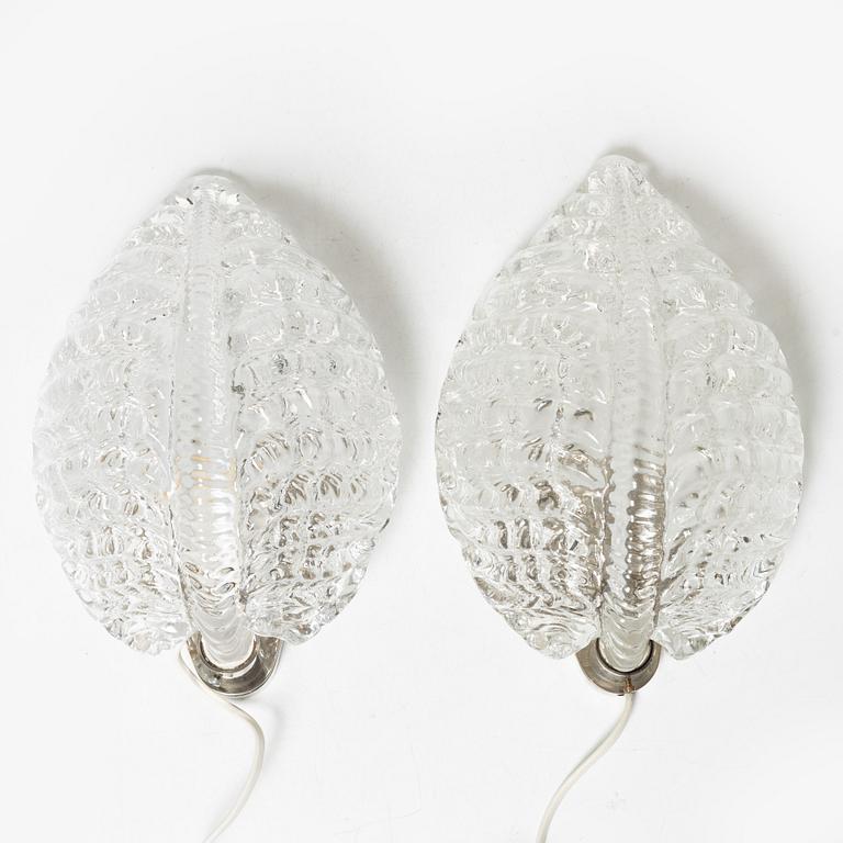 Fritz Kurz, vägglampor, ett par, modell "KD 924", Orrefors, 1950-60-tal.