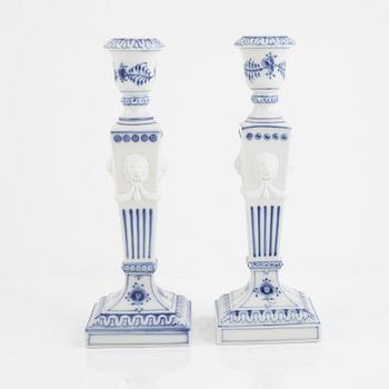 Candlesticks, a pair, porcelain, "Musselmalet", Royal Copenhagen, Denmark, 1969-1974.