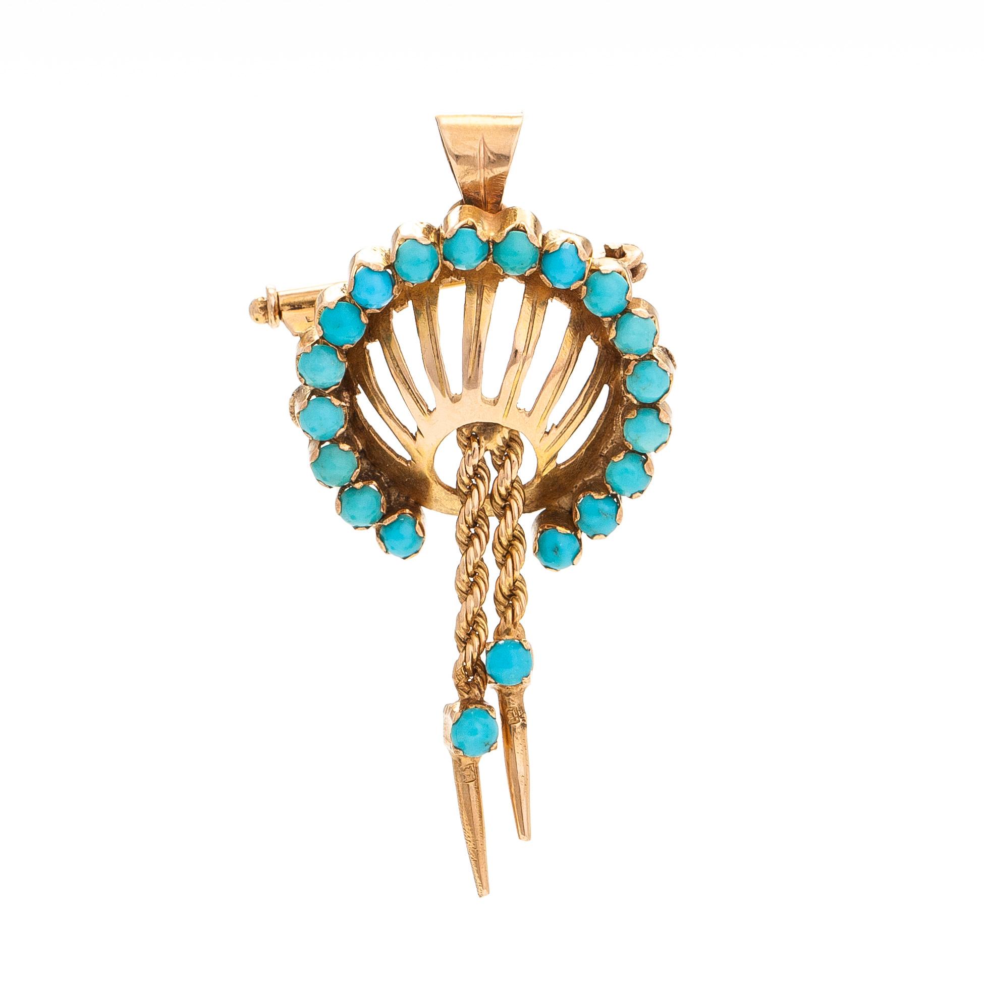 An 18K gold brooch/pendant, with turquoises.
