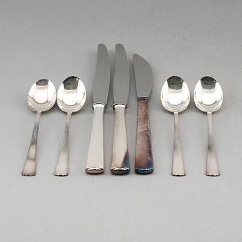 BESTICK, 44 delar, silver, CG Hallberg, Stockholm 1950/60-tal. Total vikt med stålblad ca 1600 g.